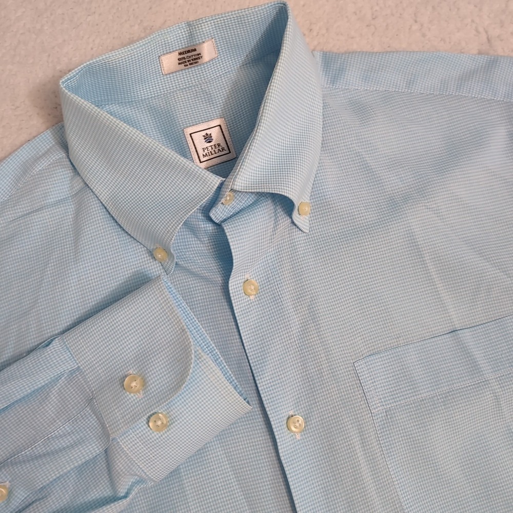 PETER‎ MILLAR Men's Med Light Blue baby Long Sleeve Button Up Shirt Springy